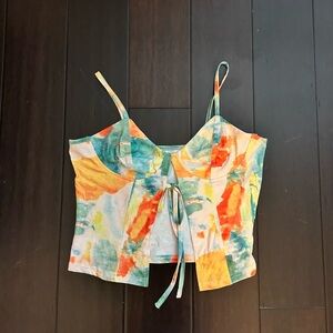 Colorful Tie-Front Crop Top